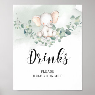 Elephant greenery eucalyptus leaves drinks sign