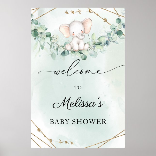 Elephant Greenery Foliage Baby Shower Welcome sign (Front)