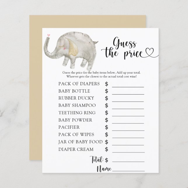 Elephant Guess the price! Game (Front/Back)