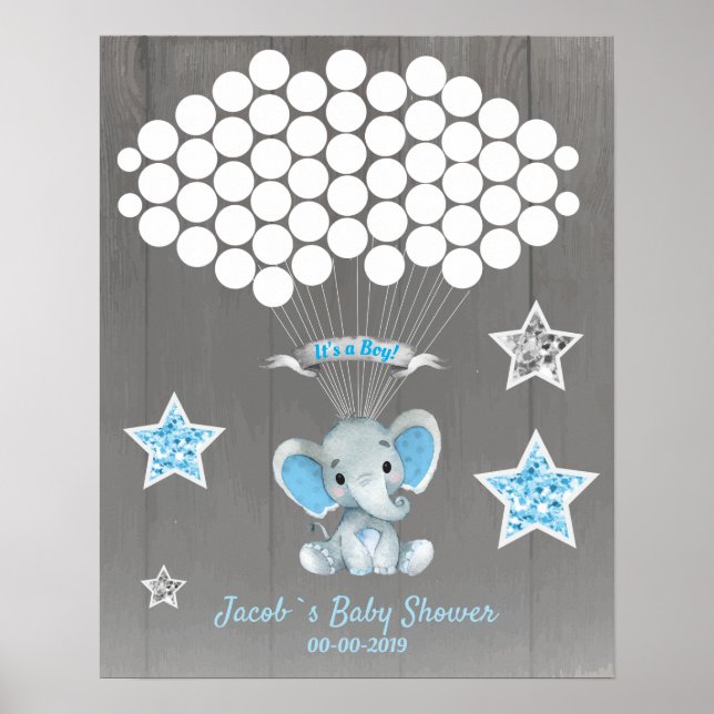 Elephant Guest Book Page Alternative Rustic Blue (Front)
