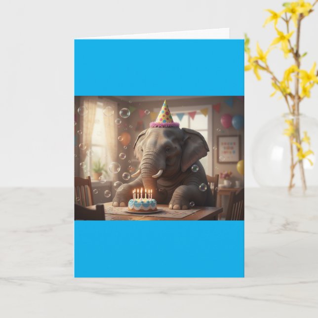 Elephant Happy Birthday Card (Yellow Flower)