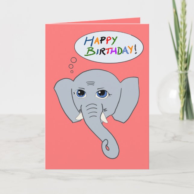 Elephant Happy Birthday Card (Pink) (Front)