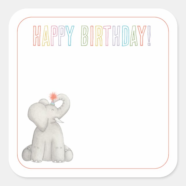 Elephant Happy Birthday Gift Tag Greeting Card (Front)