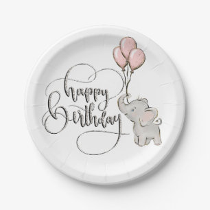 Elephant Happy Birthday Paper Plate