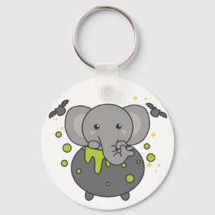 Elephant Happy Halloween Cauldron Bat Keychain