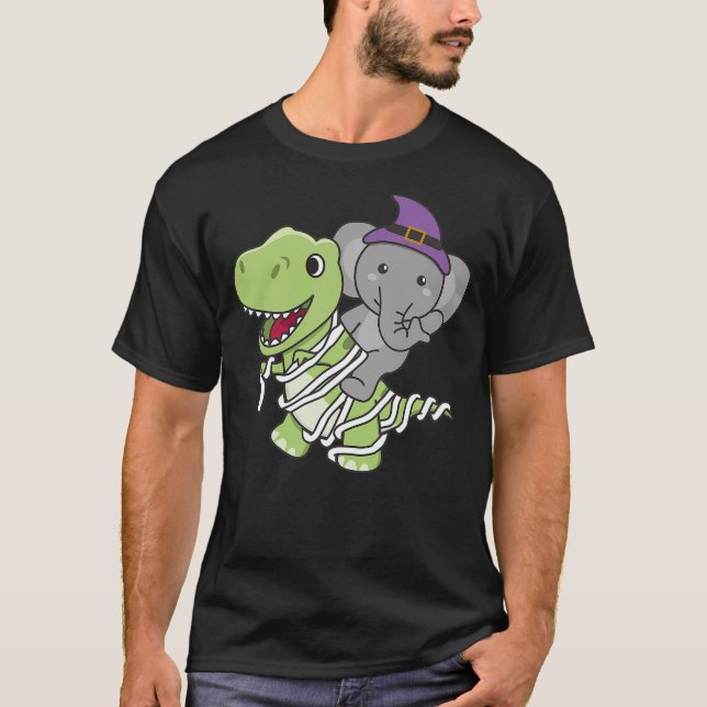 Elephant Happy Halloween Mummy T-rex Elephant Hall T-Shirt (Front)