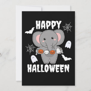 Elephant Happy Halloween Pumpkin Bat Costume Holiday Card
