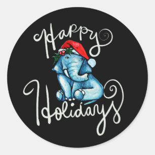 Elephant Happy Holidays Nature holly yule art Classic Round Sticker
