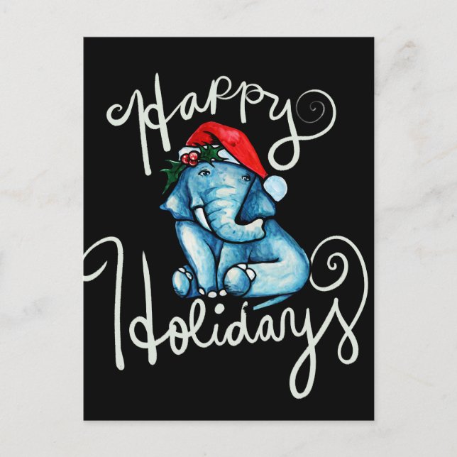 Elephant Happy Holidays Nature holly yule art      Postcard (Front)
