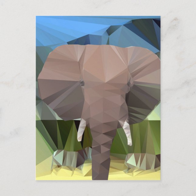 Elephant Head African Theme Low Poly Postcard (Front)