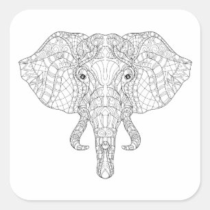 Elephant Head Doodle 2 Square Sticker