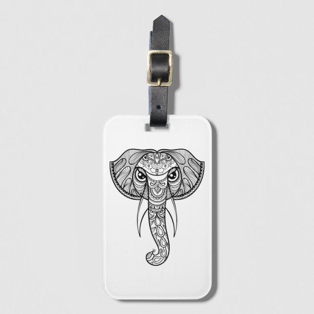 Elephant Head Doodle Luggage Tag (Front Vertical)