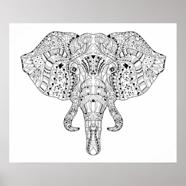 Elephant Head Doodle Sketch 2 Poster (Front)