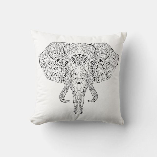 Elephant Head Doodle Sketch Cushion (Front)