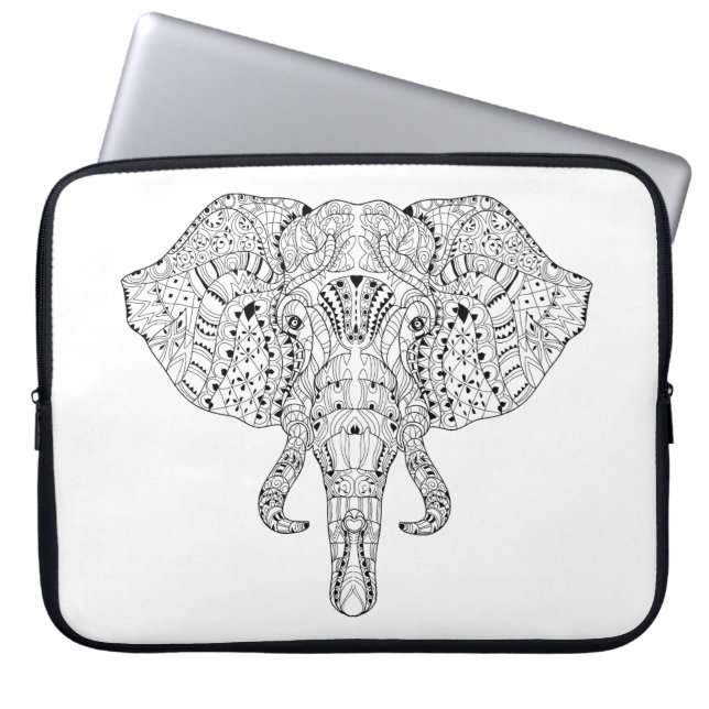 Elephant Head Doodle Sketch Laptop Sleeve (Front)