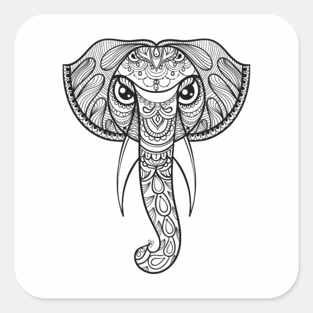 Elephant Head Doodle Square Sticker (Front)