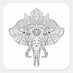 Elephant Head Inspired Doodle Square Sticker