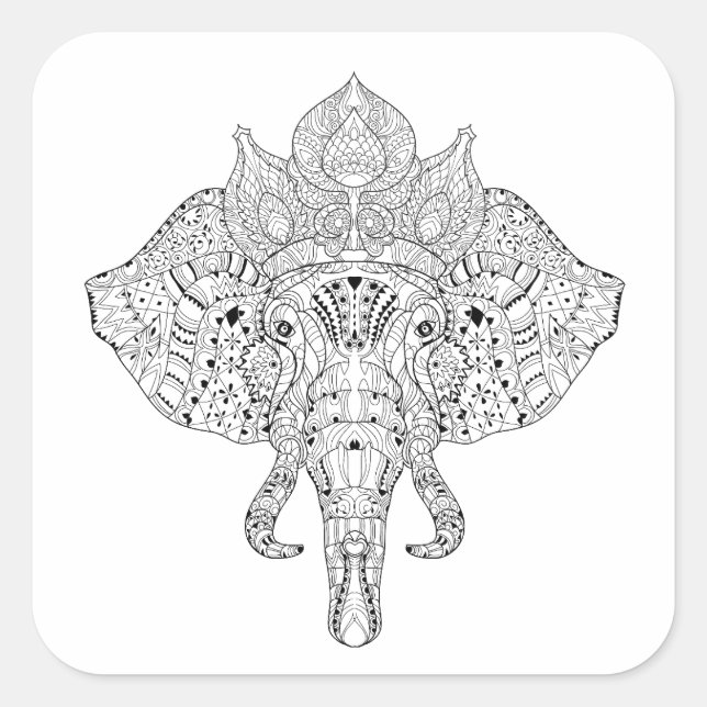 Elephant Head Inspired Doodle Square Sticker (Front)