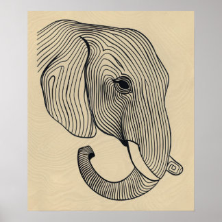 Elephant Head minimalist line art II Poster