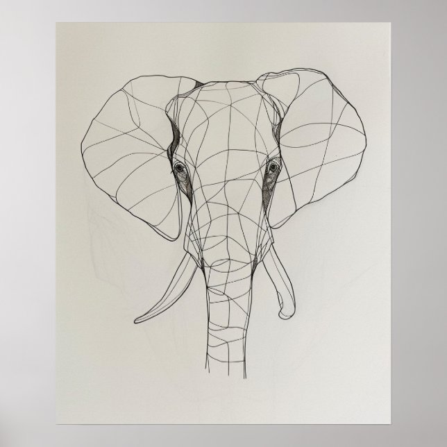 Elephant Head minimalist line art Poster (Front)