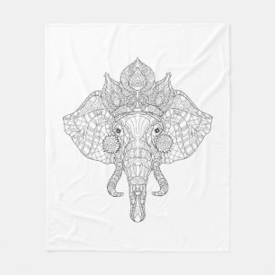 Elephant Head Zendoodle Fleece Blanket