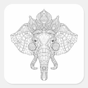 Elephant Head Zendoodle Square Sticker
