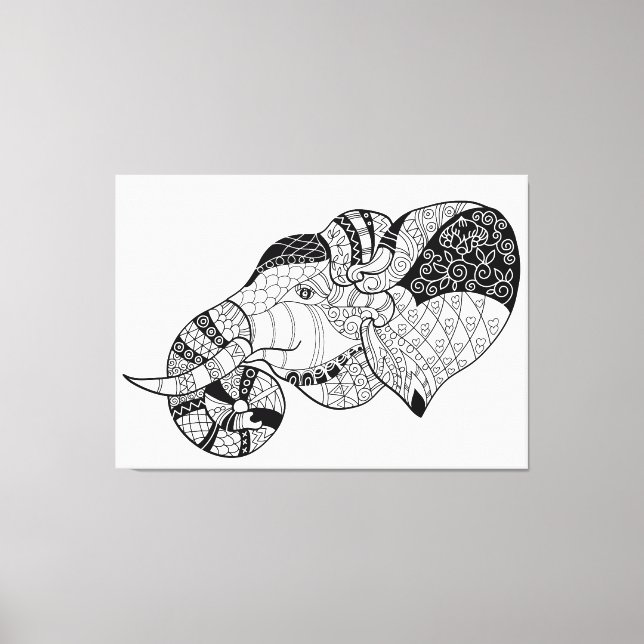 Elephant Head Zenstyle Doodle 6 Canvas Print (Front)