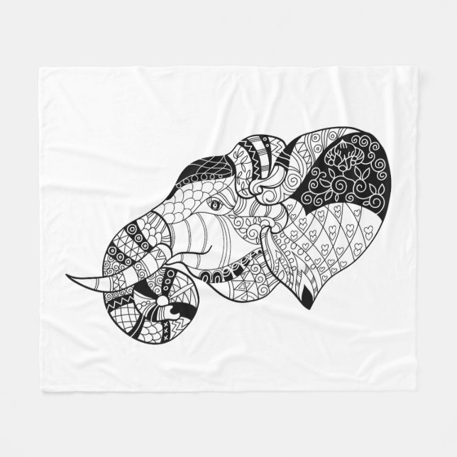 Elephant Head Zenstyle Doodle Fleece Blanket (Front (Horizontal))