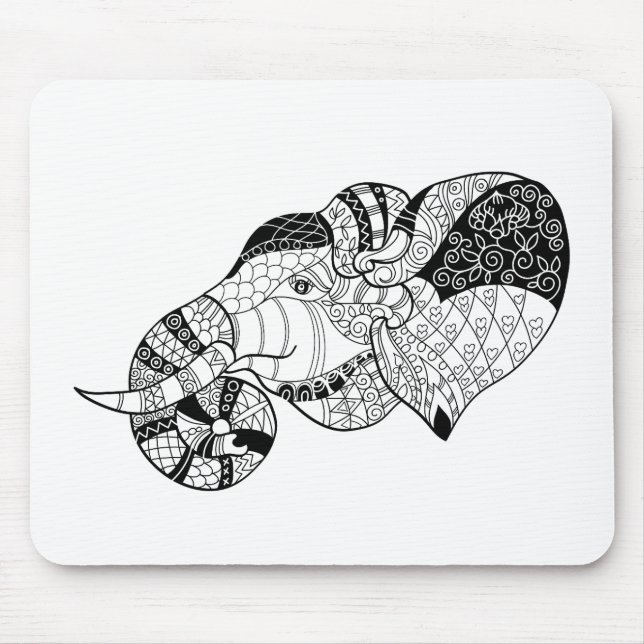 Elephant Head Zenstyle Doodle Mouse Mat (Front)