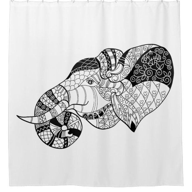 Elephant Head Zenstyle Doodle Shower Curtain (Front)