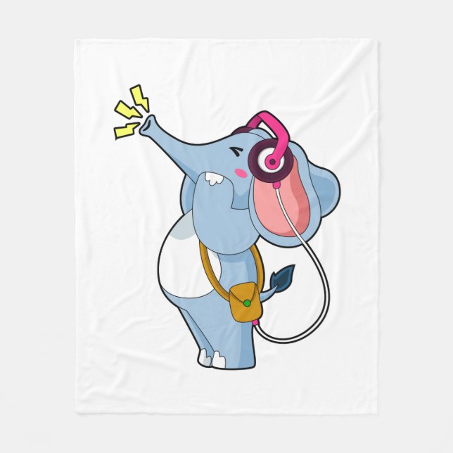 Elephant Headphone Music Fleece Blanket (Front)