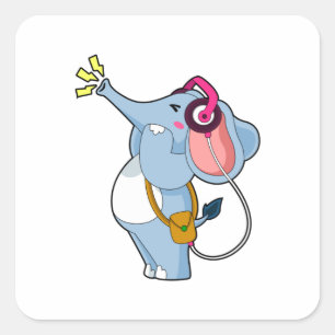 Elephant Headphone Music Square Sticker