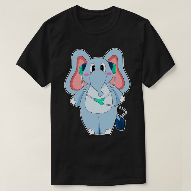 Elephant Headphone Music T-Shirt (Design Front)