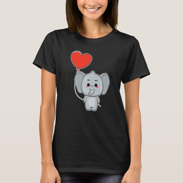 Elephant Heart Balloon Valentines Day Cute Animal T-Shirt (Front)