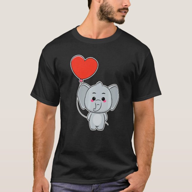 Elephant Heart Balloon Valentines Day Cute Animal T-Shirt (Front)