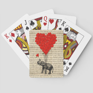 Elephant & heart balloons playing cards