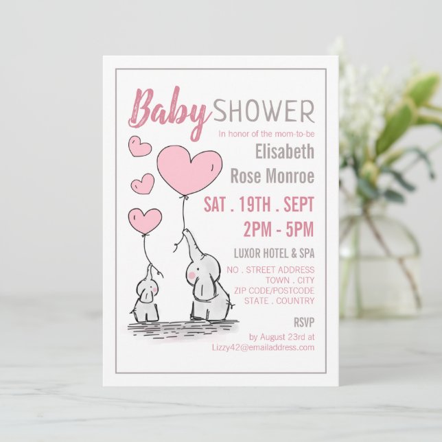 Elephant Hearts Baby Shower Invitation (Standing Front)