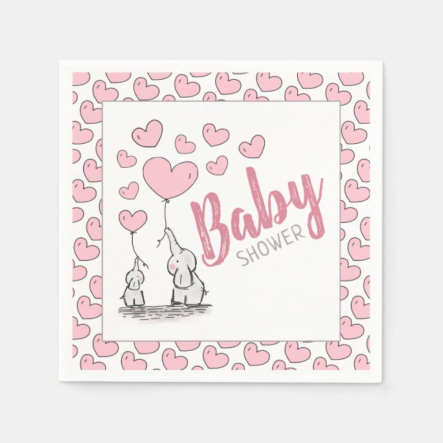Elephant Hearts Baby Shower Napkin (Front)