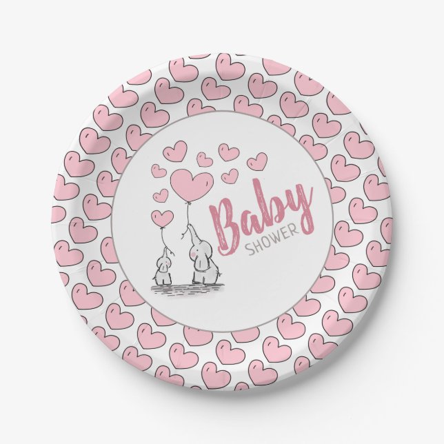 Elephant Hearts Baby Shower Paper Plate (Front)