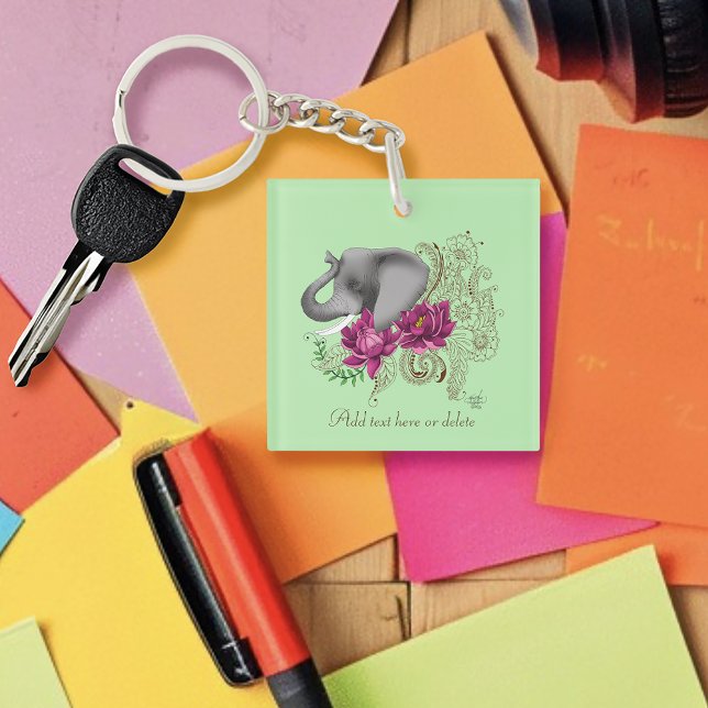 Elephant Henna Flowers Key Ring (Creator Uploaded)