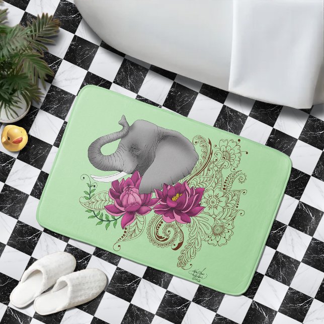 Elephant Henna Lotus Flowers Bath Mat (Creator Uploaded)