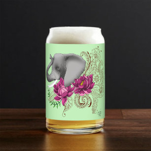 Elephant Henna Lotus Flowers Can Glass