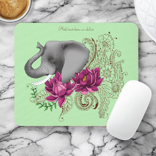 Elephant Henna Lotus Flowers Mouse Mat