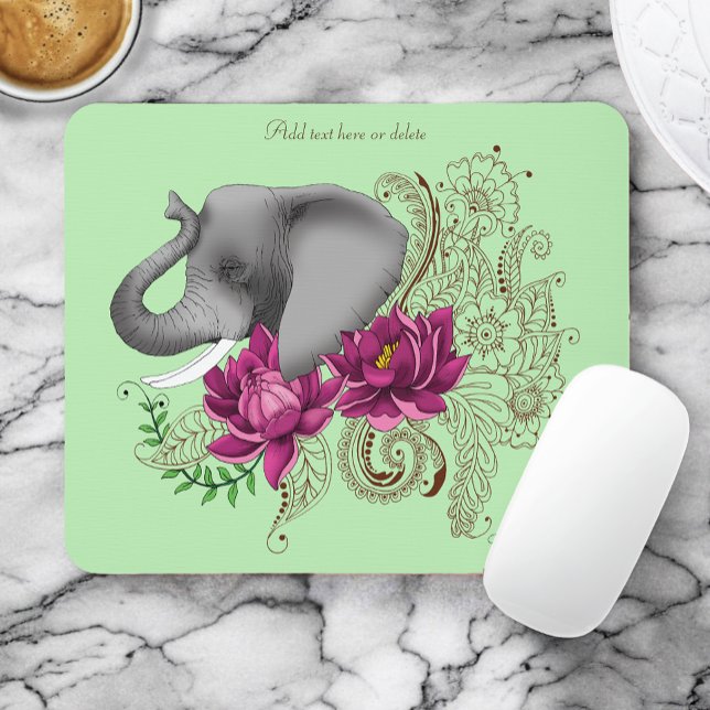 Elephant Henna Lotus Flowers Mouse Mat (Creator Uploaded)