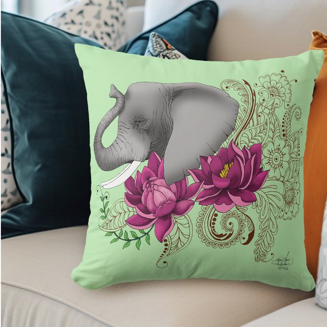 Elephant Henna Lotus Flwoers Cushion (Creator Uploaded)