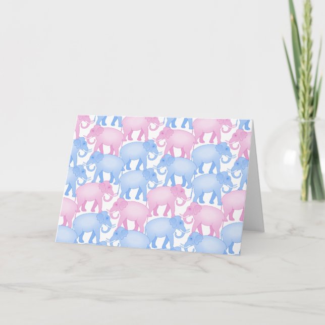 Elephant Herd in Pink and Blue Card (Front)