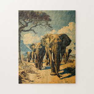 Elephant herd Vintage Jigsaw Puzzle