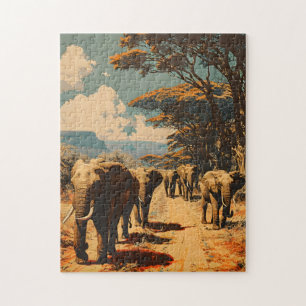 Elephant herd Vintage Jigsaw Puzzle