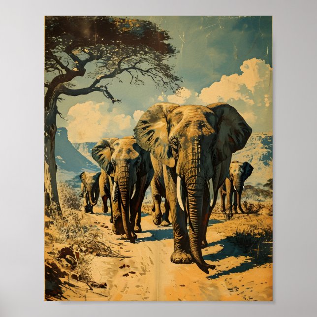 Elephant herd Vintage Poster (Front)