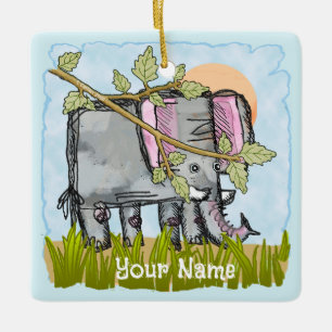 Elephant Hiding  Ceramic Ornament